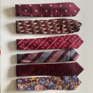 Elegant Burgundy and Patterned Men's Tie Set 6p